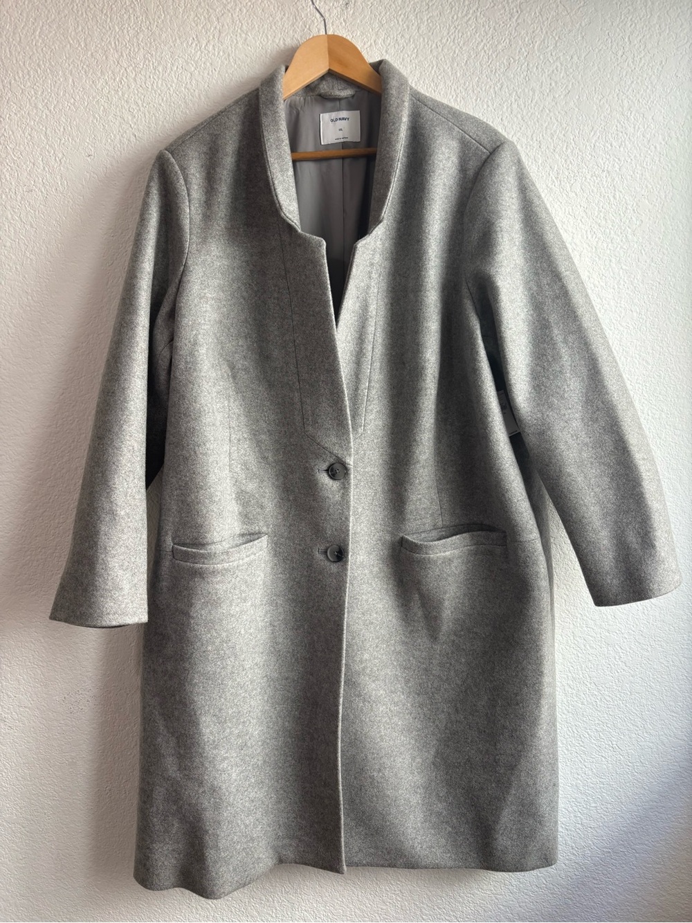 Old Navy Gray Wool Blend Open Collar Trench Coat Womens Size XXL New minimalist